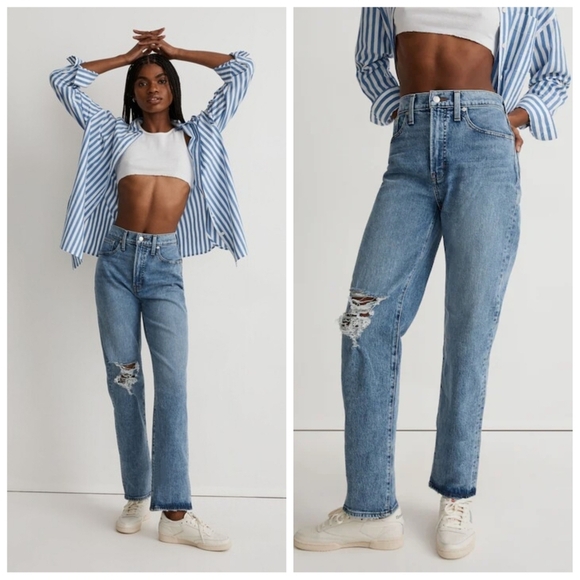 Madewell Denim - Madewell Perfect Vintage Straight Jean in Kingsbury Wash: Knee-Rip NG247 Size 26